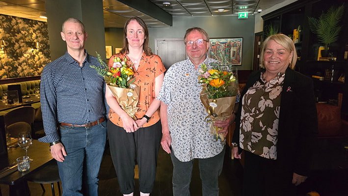 Á myndinni má sjá gullmerkjahafana ásamt formanni og varaformanni félagsins. F.v.: Tryggvi, Guðbjörg&hellip;