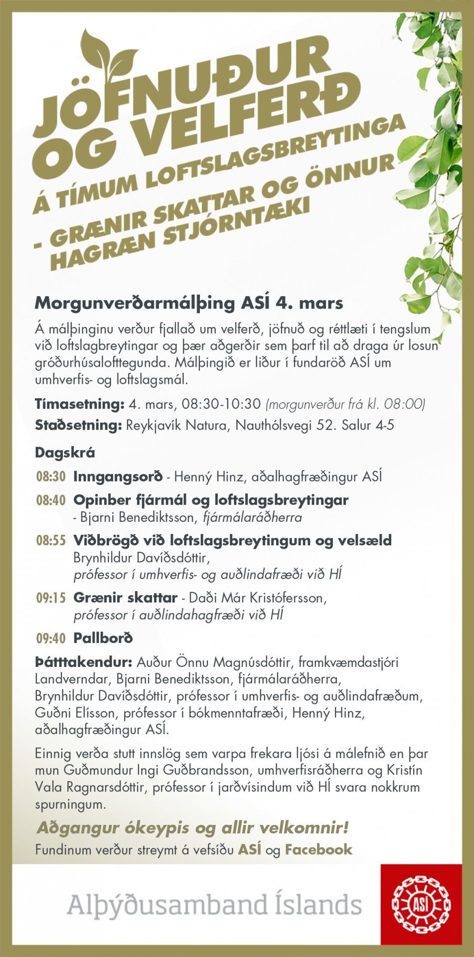 Morgunverðarfundur ASÍ um umhverfismál - Bein útsending