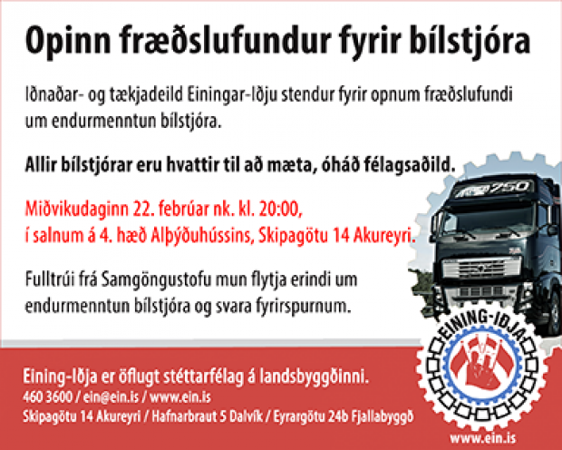 Opinn fræðslufundur fyrir bílstjóra í kvöld