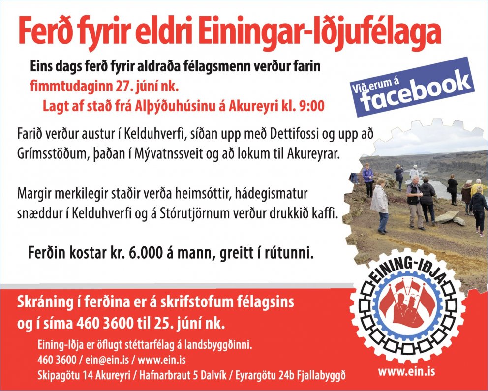 Skráning hafin í dagsferð eldri félagsmanna