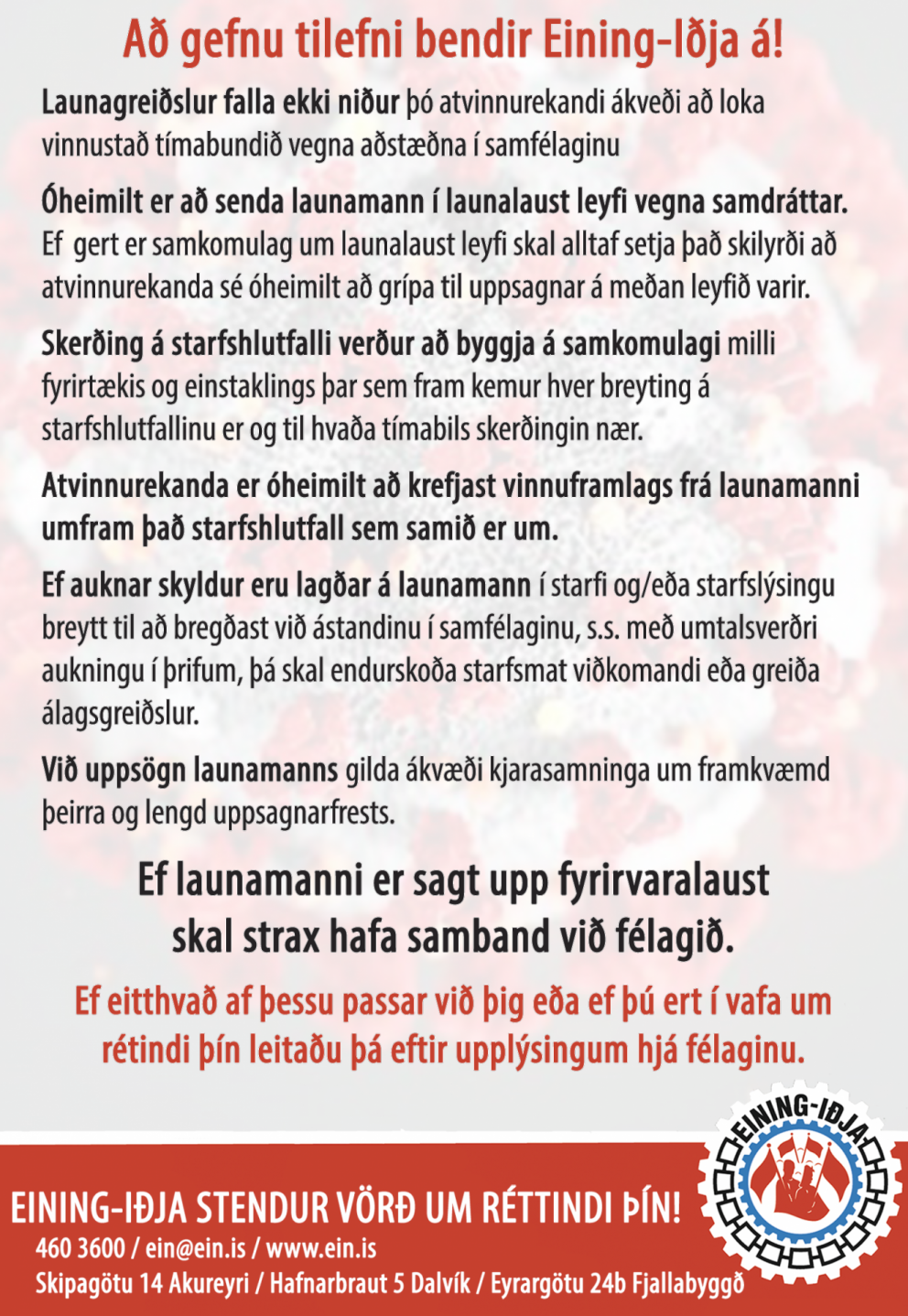 Að gefnu tilefni bendir Eining-Iðja á!