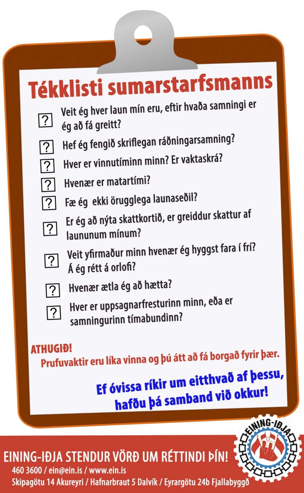 Tékklisti sumarstarfsmanns