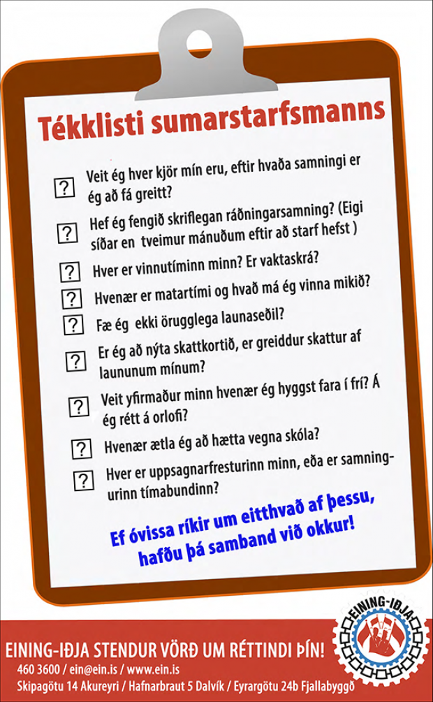 Tékklisti sumarstarfsmanns