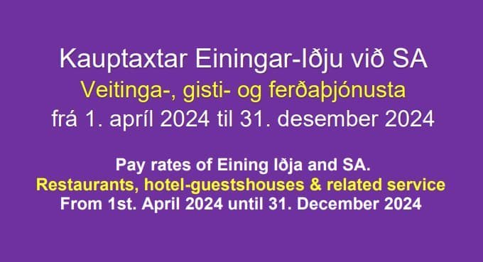 Kauptaxtar vegna veitinga, gisti og ferðaþjónusta - Pay rates. Restaurants, hotel-guestshouses