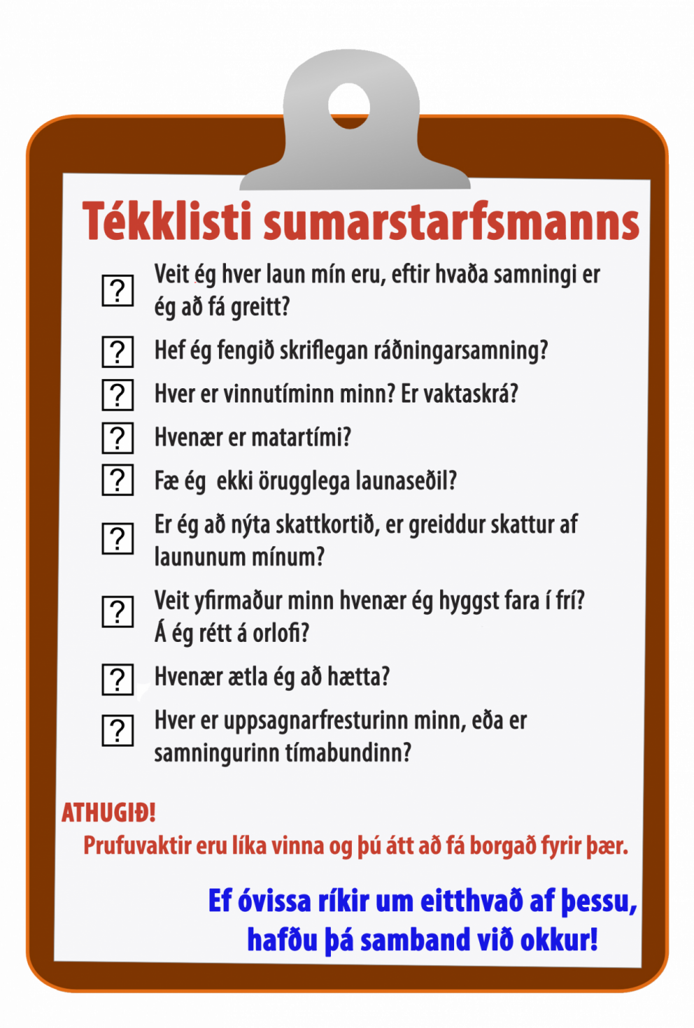Tékklisti sumarstarfsmanns