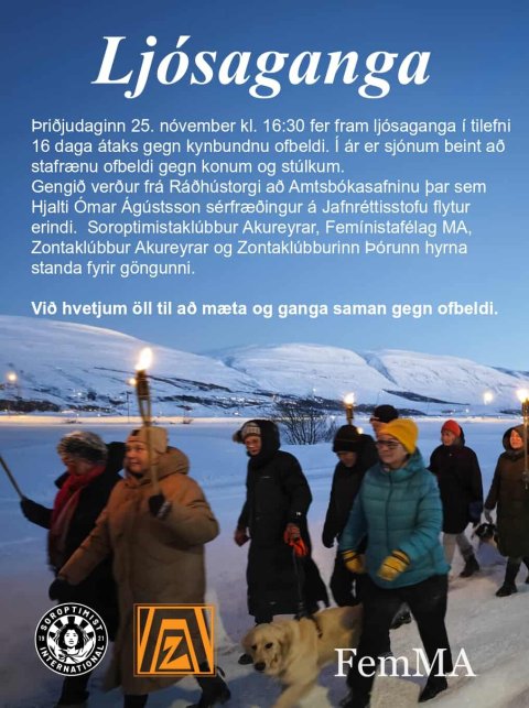 Ljósaganga gegn ofbeldi í dag