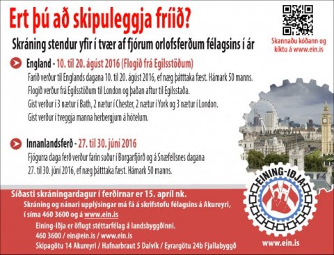 Skráning stendur yfir í tvær af fjórum ferðum ársins