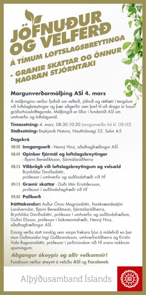 Morgunverðarfundur ASÍ um umhverfismál - Bein útsending