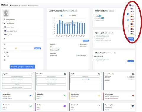 Mínar síður - breyta um tungumál